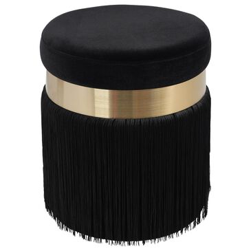 Tov Furniture Melody Tasseled Ottoman in Black Velvet, , large