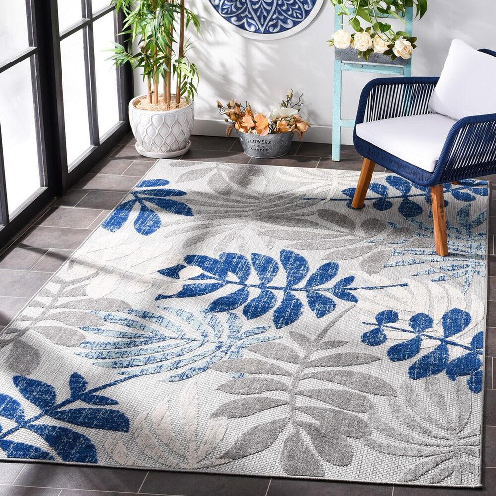 Safavieh Cabana CBN814F 3&#39; x 5&#39; Grey and Blue Indoor/Outdoor Area Performance Rug, , large