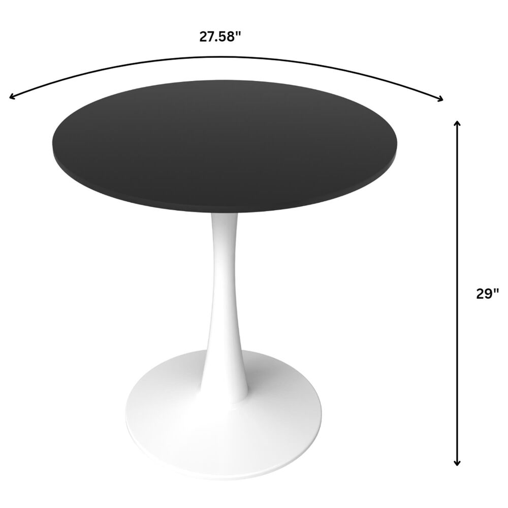 Leisuremod LeisureMod Bristol Dining table, White Base with 27 Round Marbleized Black MDF top, , large