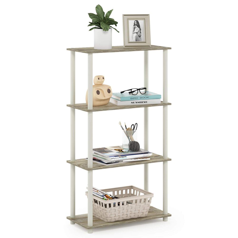 HOMLUX Turn-N-Tube 4-Tier Multipurpose Shelf Display Rack in Sonoma Oak and White, , large