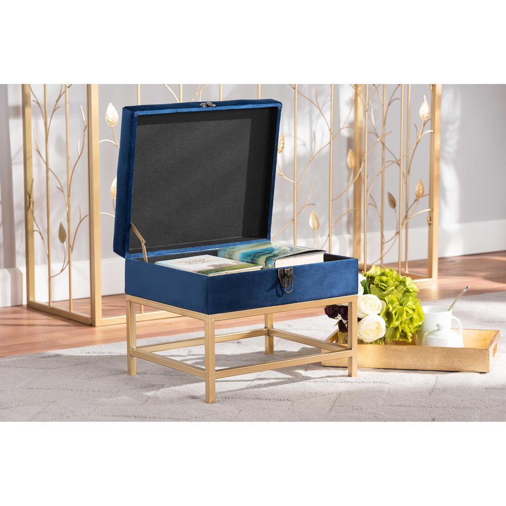 Baxton Studio Aliana Storage Ottoman in Navy Blue/Gold, , large