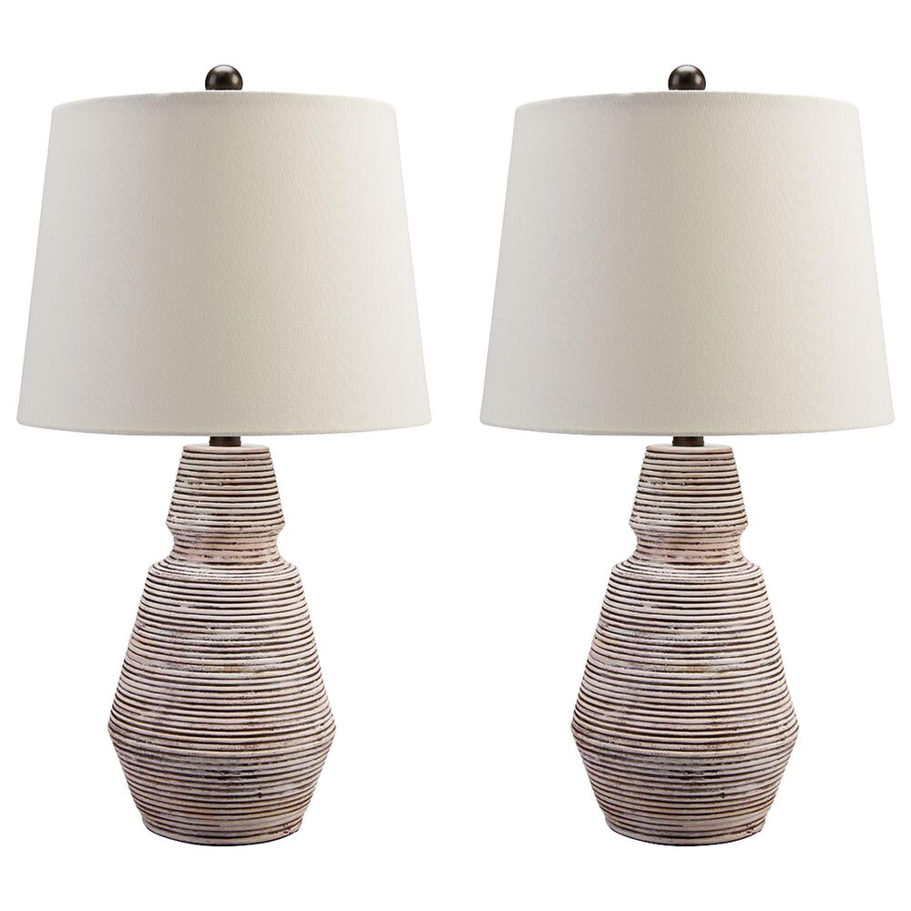 Ashley Jairburns Table Lamp in Distressed Brick Red and White (Set of 2), , large