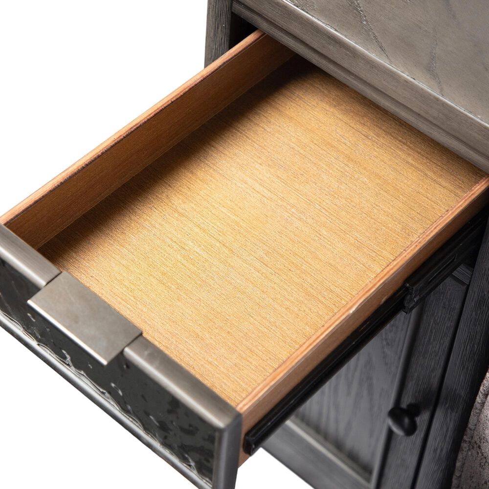 Furniture of America Piez Chair Side Table in Ash Gray and Stainless Steel, , large