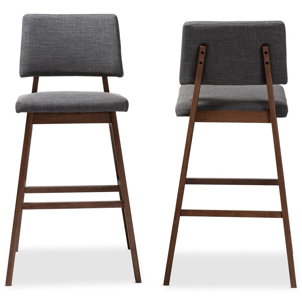 Baxton Studio Colton Bar Stool with Dark Gray Cushion in Walnut Brown (Set of 2), , large