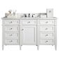 James Martin Vanities Brittany 60" Single Bathroom Vanity in Bright White with 3 cm Carrara White Marble Top and Rectangular Sink, , large