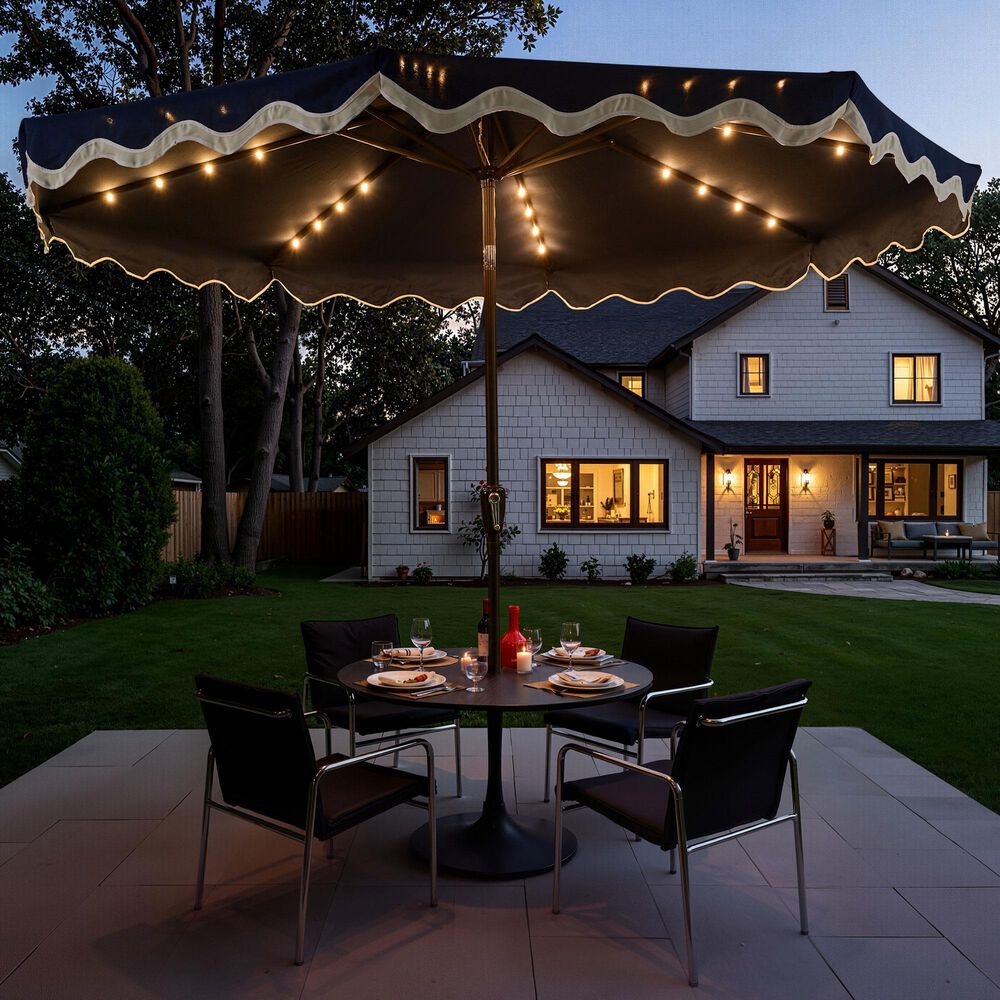 HOMLUX 10' Patio Umbrella with Lights in Dark Blue, , large