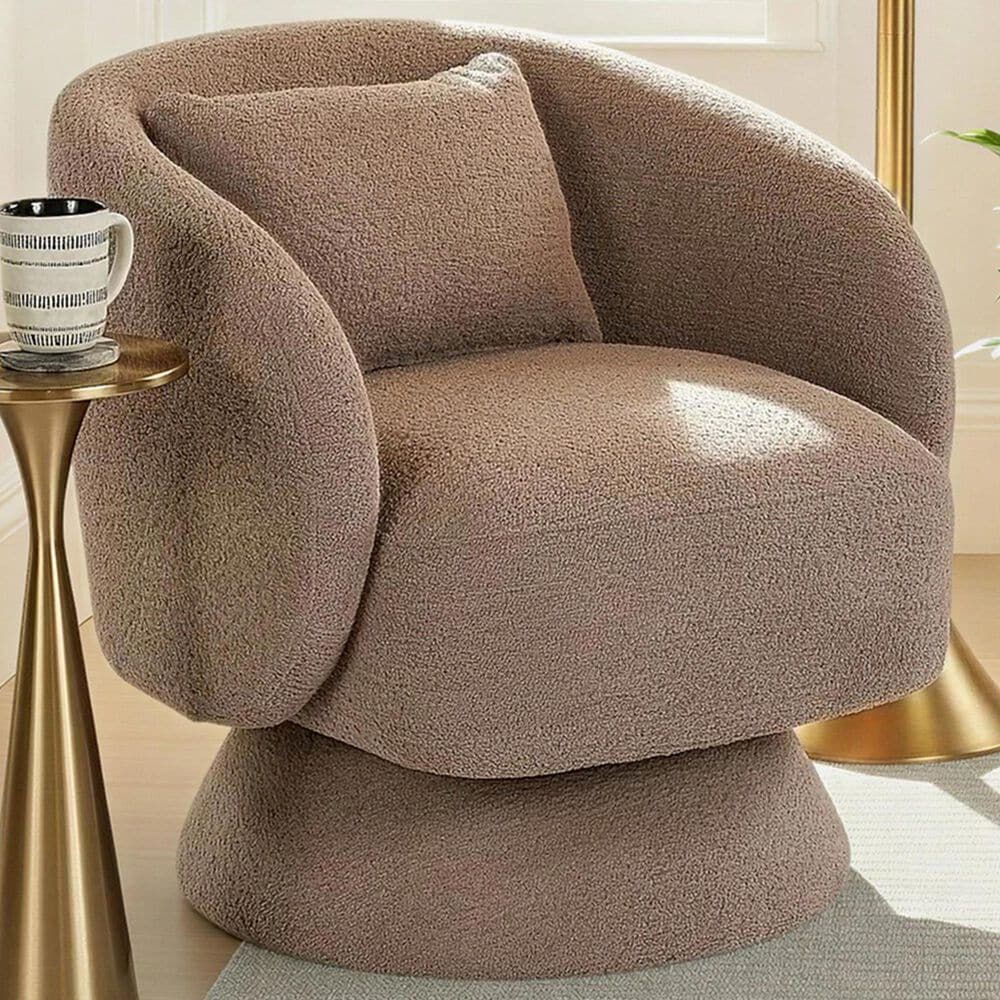 LumiSource Zara Swivel Accent Chair with Pillow in Taupe, , large