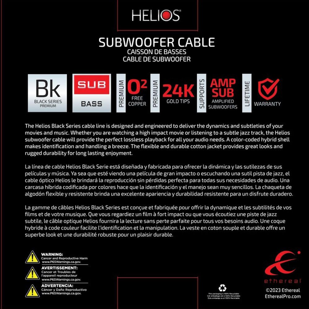 Helios 16 Ft Subwoofer Cable in Black, , large