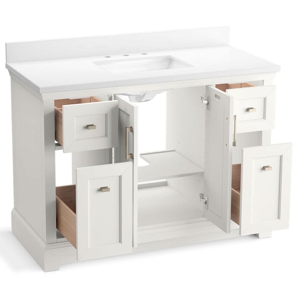 Kohler Charlemont 48&quot; Single Bathroom Vanity in White with 3 cm White Quartz Top and Rectangular Sink, , large