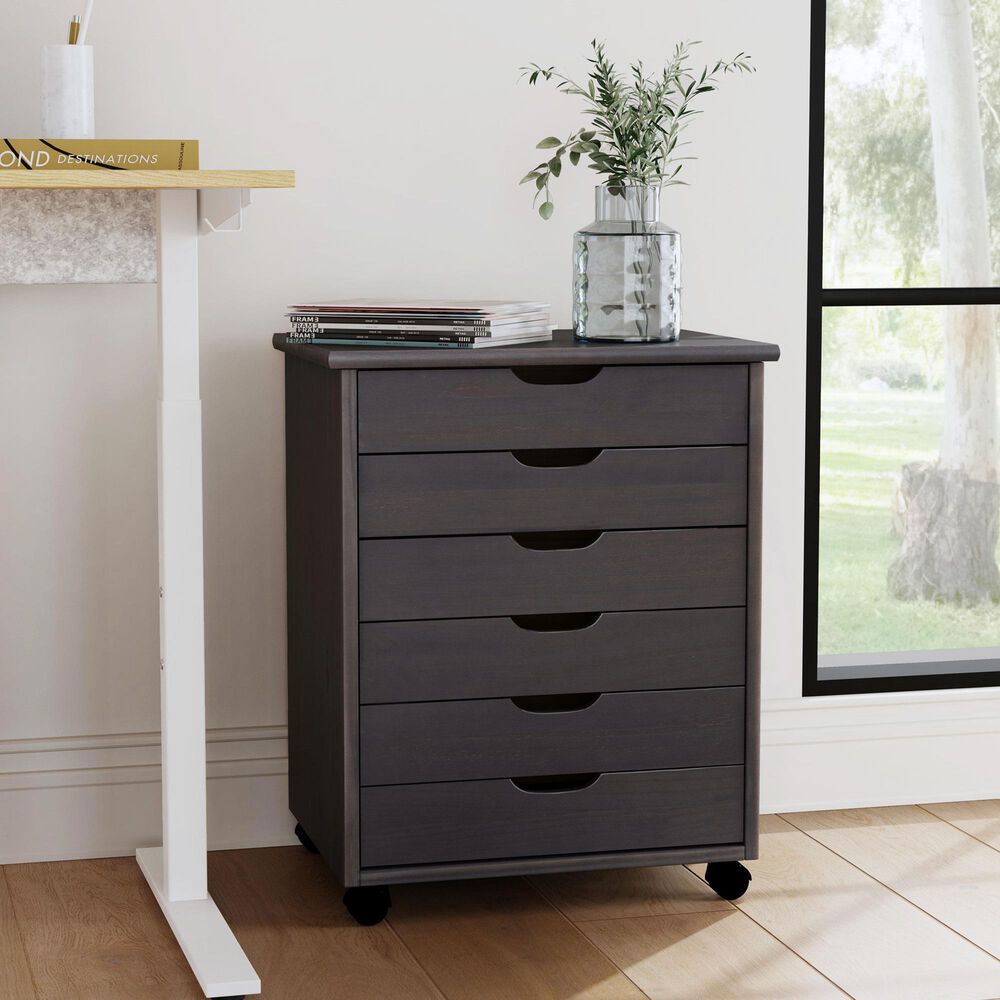 Linon Home Decor Cary 6-Drawer Wide Rolling Cart in Grey, , large