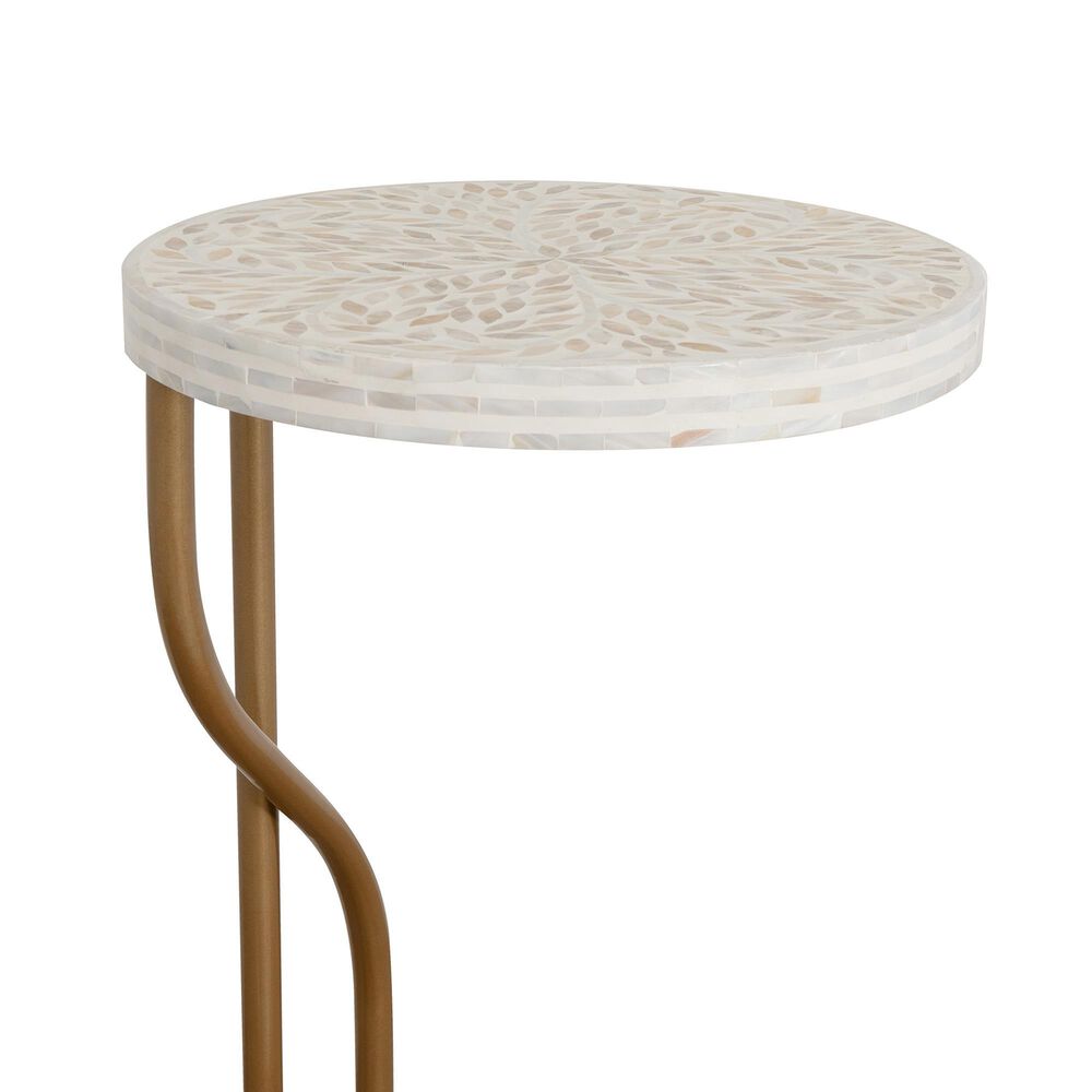 Linon Home Decor Padget Capiz Round Side Table in Cream and Gold, , large