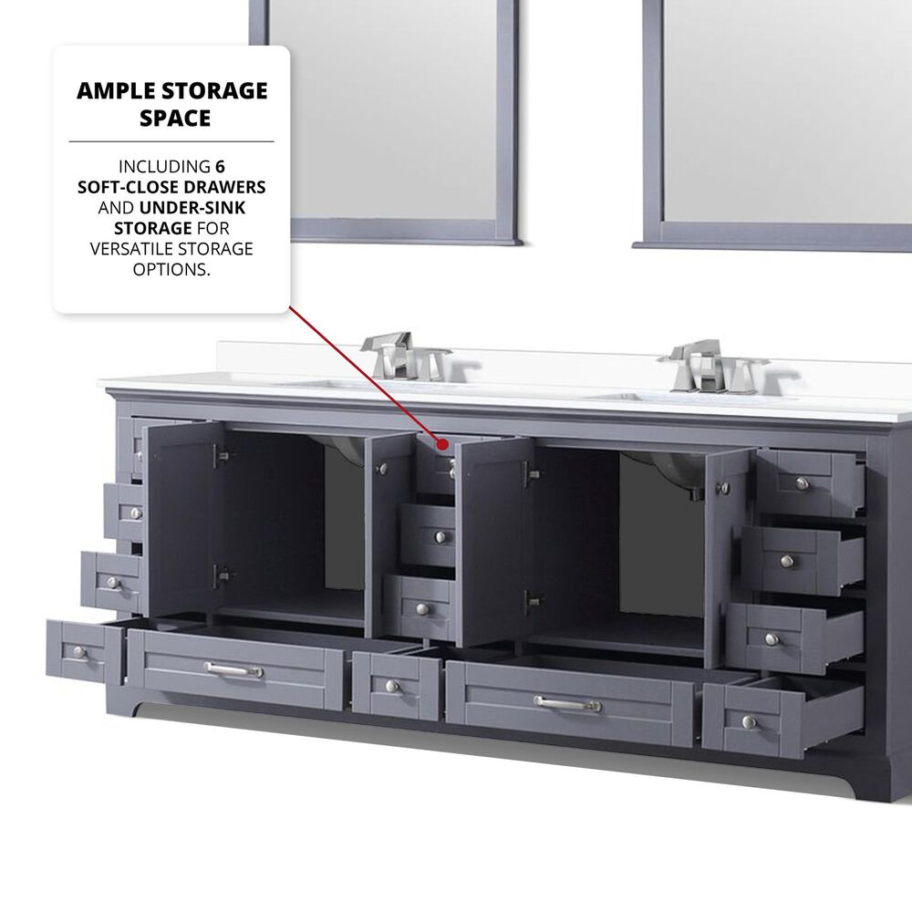 Lexora Home Dukes 84&quot; Double Bathroom Vanity in Dark Grey with 2 cm White Cultured Marble Top and Rectangular Sinks, , large