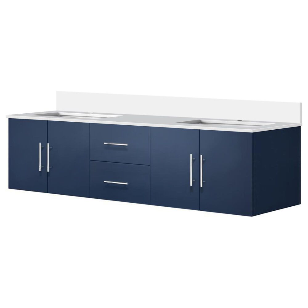 Lexora Home Geneva 72" Double Bathroom Vanity in Navy Blue with 2 cm White Cultured Marble Top and Rectangular Sinks, , large