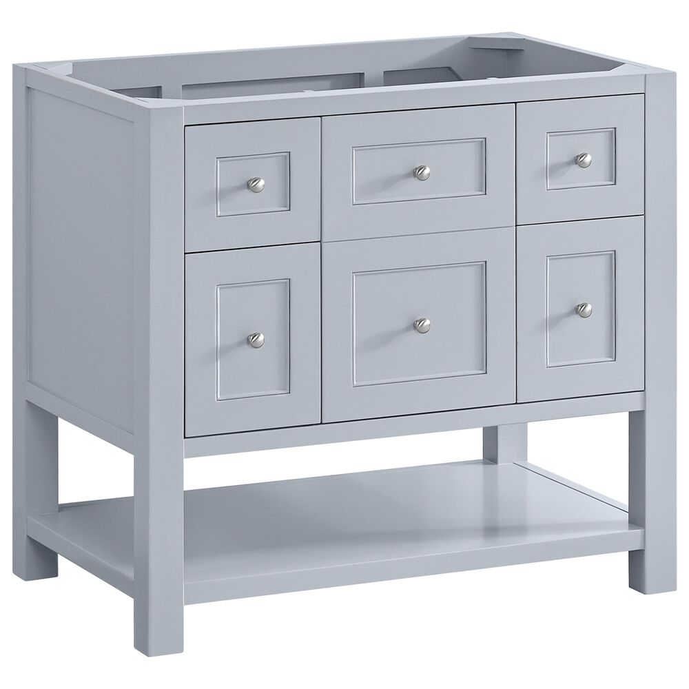 James Martin Vanities Breckenridge 36" Single Bathroom Vanity in Serenity Blue with 3 cm White Zeus Quartz Top and Rectangular Sink, , large