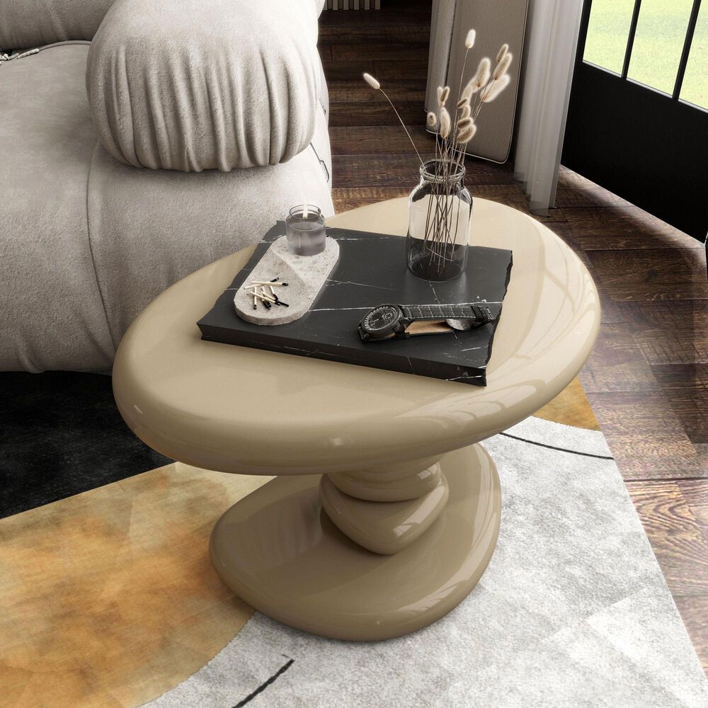 Furniture of America Rene Glossy End Table in Light Brown, , large