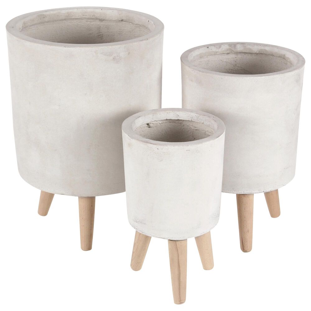Maple and Jade Farmhouse Planter in Light Gray and Brown (Set of 3), , large