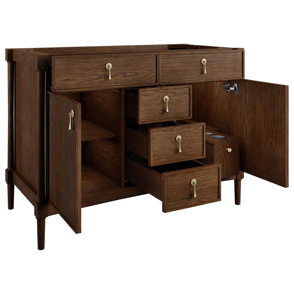 James Martin Kinnsden 48" Single Bathroom Vanity in Sable Oak with 3 cm Victorian Silver Silestone Top, Rectangular Sink and FreePower Wireless Charger, , large