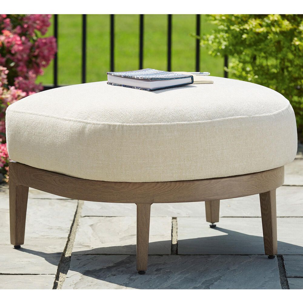 Ashley Serene Bay Ottoman with White Cushion in Dark Brown, , large