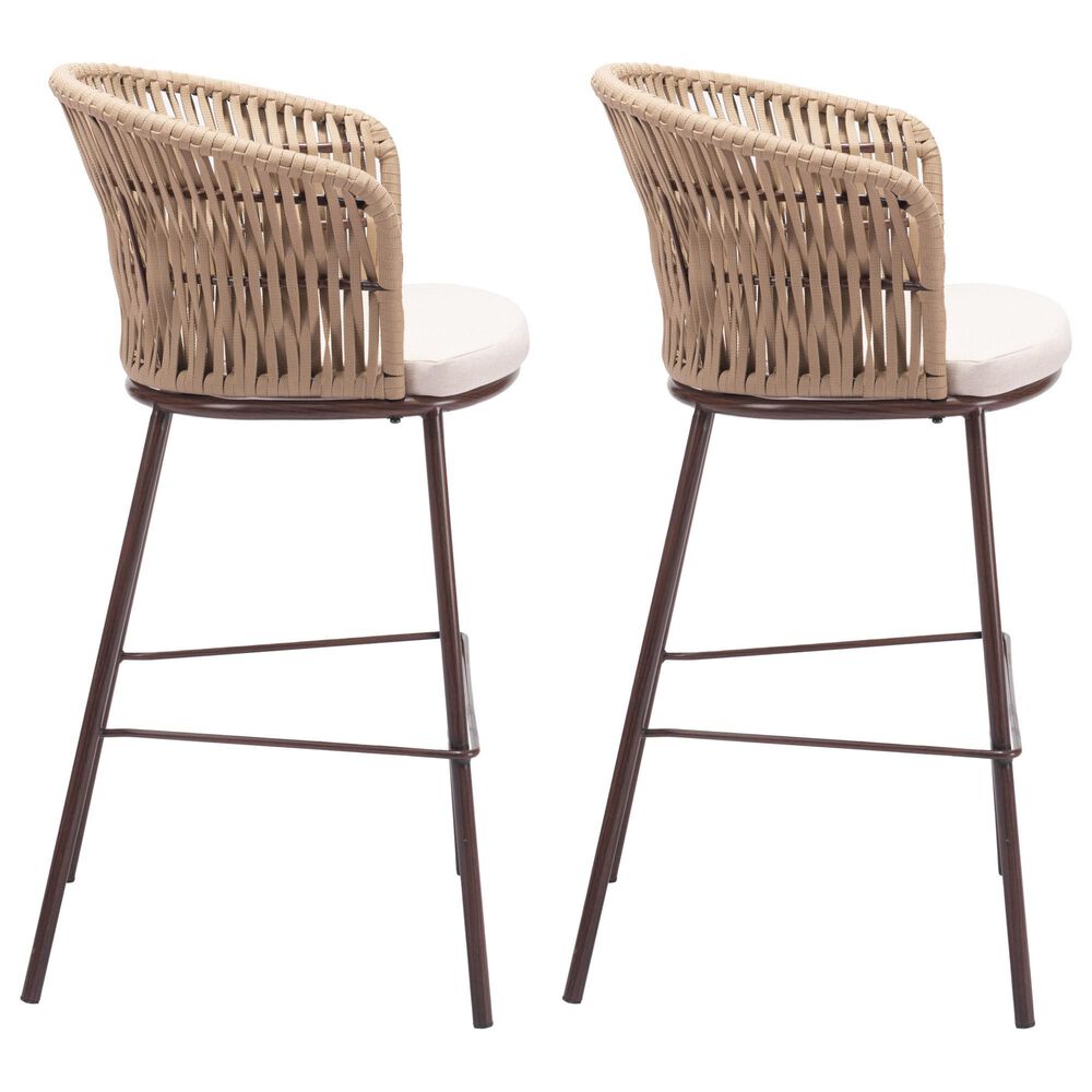 Zuo Modern Freycinet Patio Barstool with Natural Frame in Gray (Set of 2), , large