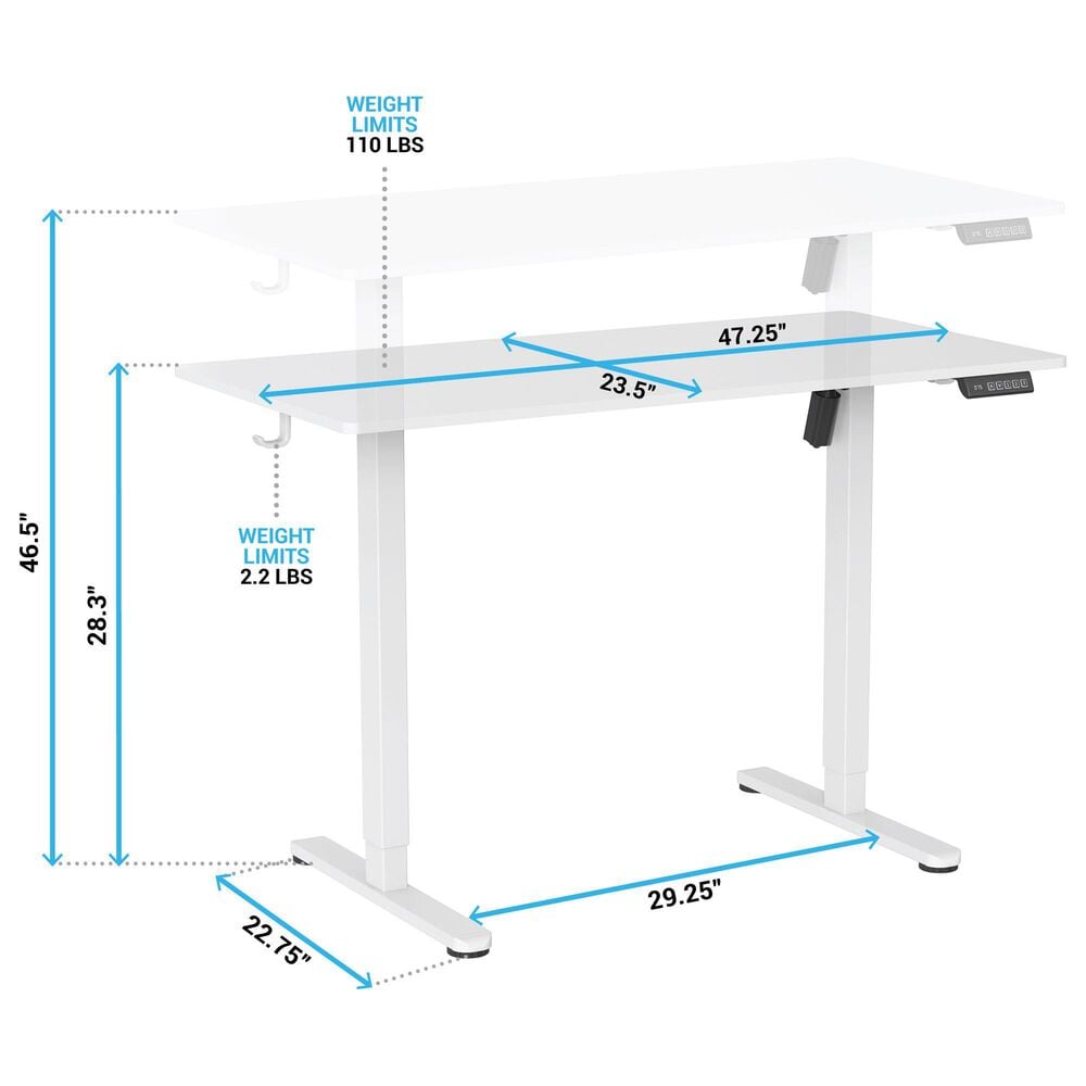 Rta Products Llc Vega Electric Standing Desk in White, , large