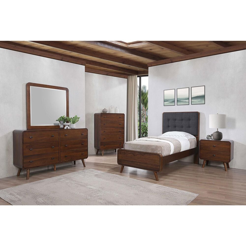 Pacific Landing Robyn Twin Upholstered Platform Bed in Dark Gray and Dark Walnut, , large