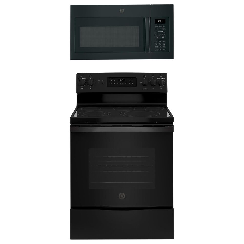 GE Appliances 2-Piece Kitchen Package with 30"" Electric Range and Sensor Microwave Oven in Black, , large
