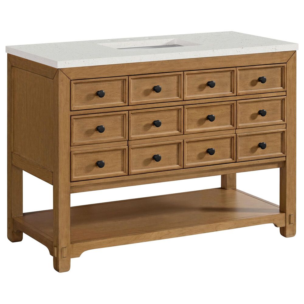 James Martin Malibu 48" Single Bathroom Vanity in Amber Birch with 3 cm Lime Delight Quartz Top and Rectangular Sink, , large