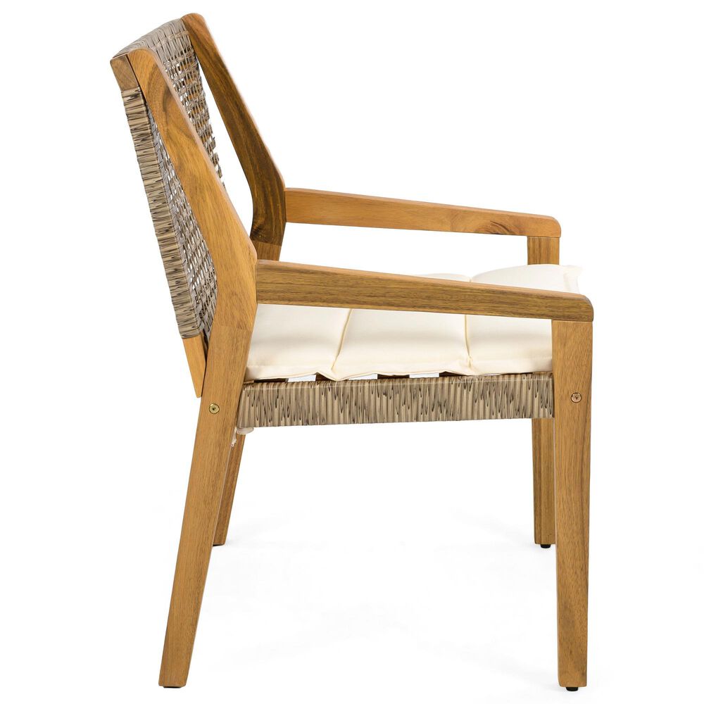 Hearth and Haven 7-Piece Outdoor Rectangular Dining Set with Cream Cushion in Teak, , large