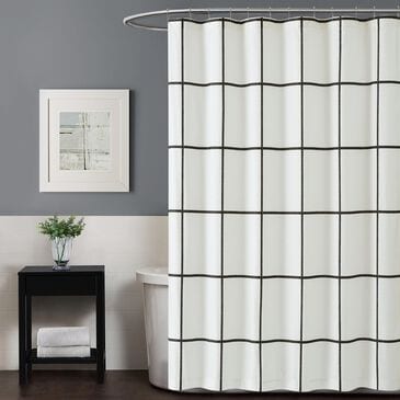 Pem America Truly Soft Windowpane Shower Curtain in Ivory and Black, , large
