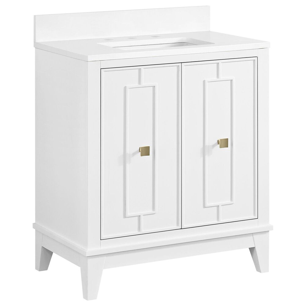 37B Kinsale 30" Single Bathroom Vanity Cabinet in Bright White with White Composite Stone Top and Backsplash, , large