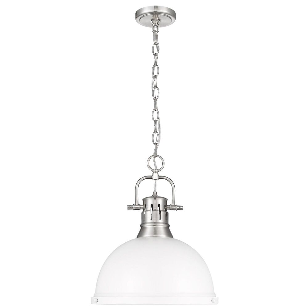 Golden Lighting Duncan 1-Light Pendant with Chain and Matte White Shade in Pewter, , large
