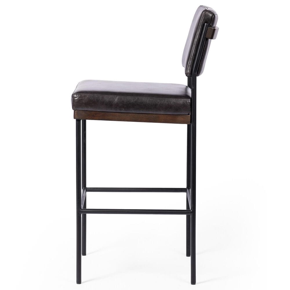 Four Hands Benton Counter Stool in Burnt Oak and Midnight Top Grain Leather, , large