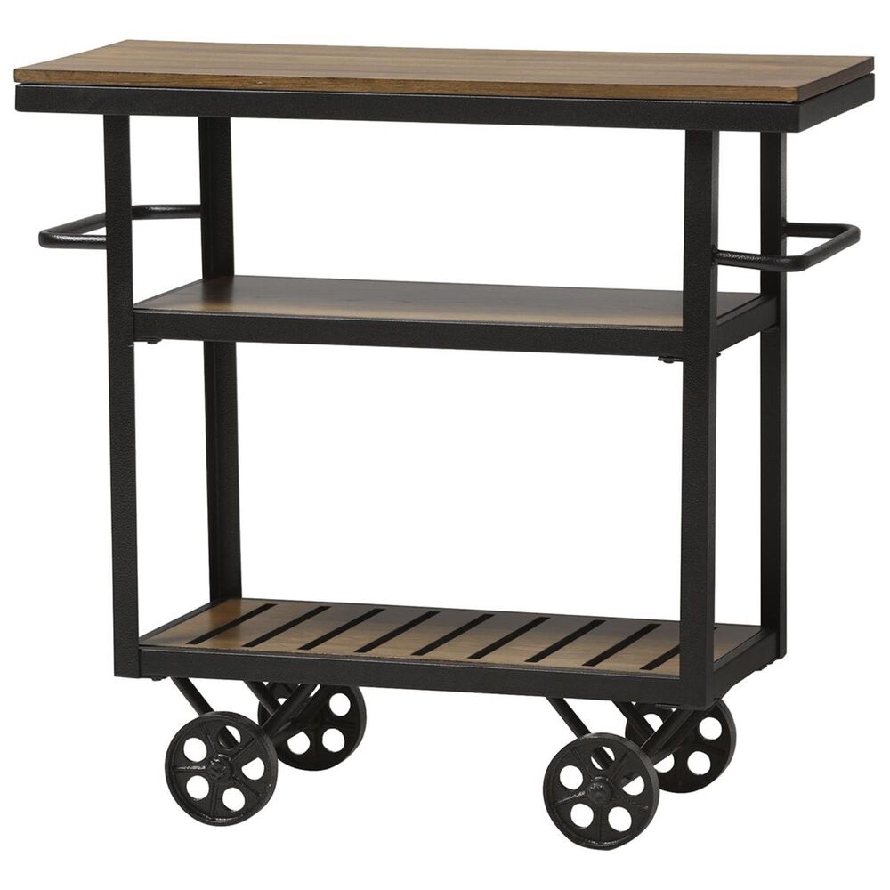 Baxton Studio Kennedy Mobile Serving Cart in Antique Black and Brown, , large
