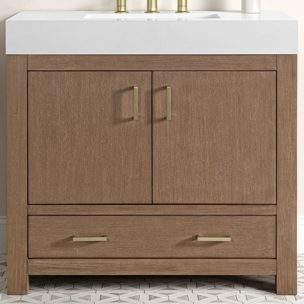37B Alanya 36" Single Bathroom Vanity in Walnut Drift with White Composite Stone Top, , large