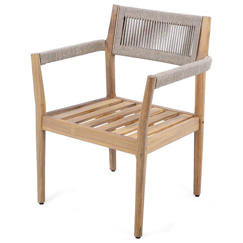 Hearth and Haven 5-Piece Outdoor Dining Set with Cream Cushion in Light Teak, , large