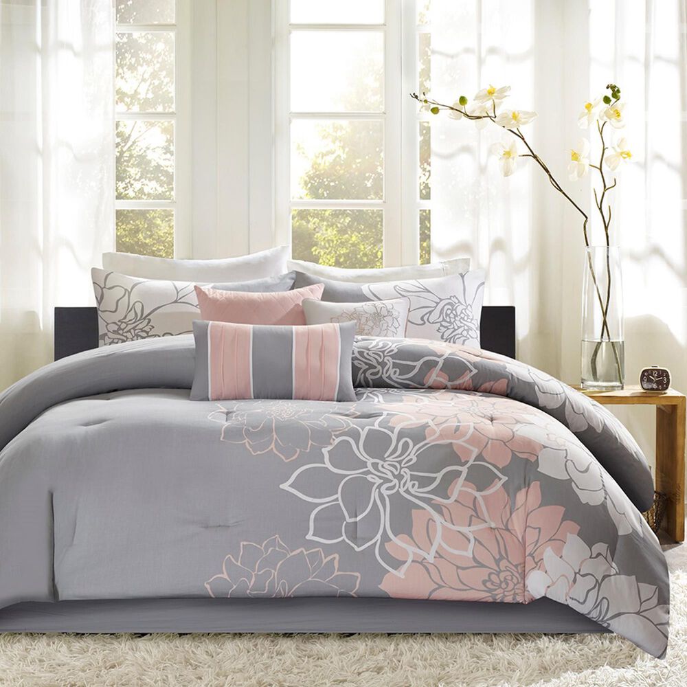 Hampton Park Lola 7-Piece Queen Comforter Set in Grey/Blush, , large