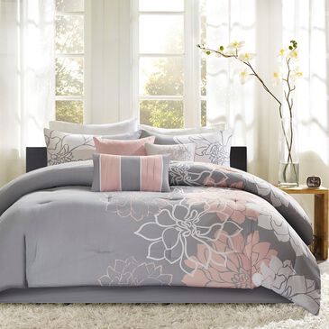Hampton Park Lola 7-Piece Queen Comforter Set in Grey/Blush, , large