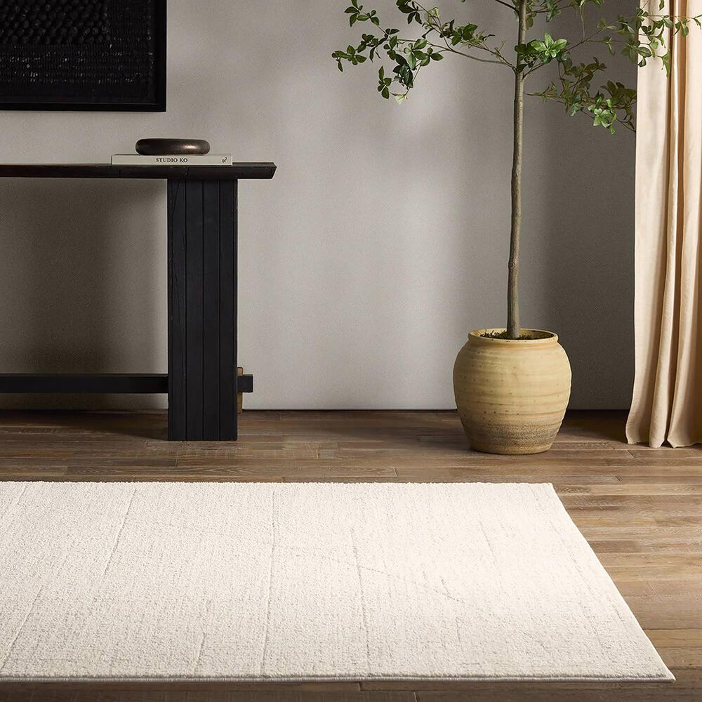 Jaipur Ziyad Lioum 5&#39; x 8&#39; Whitecap Gray, Rainy Day, White Swan and Fallen Rock Area Rug, , large