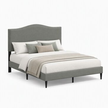 Glideaway Leighford Queen Upholstered Platform Panel Bed in Stone Mist, , large
