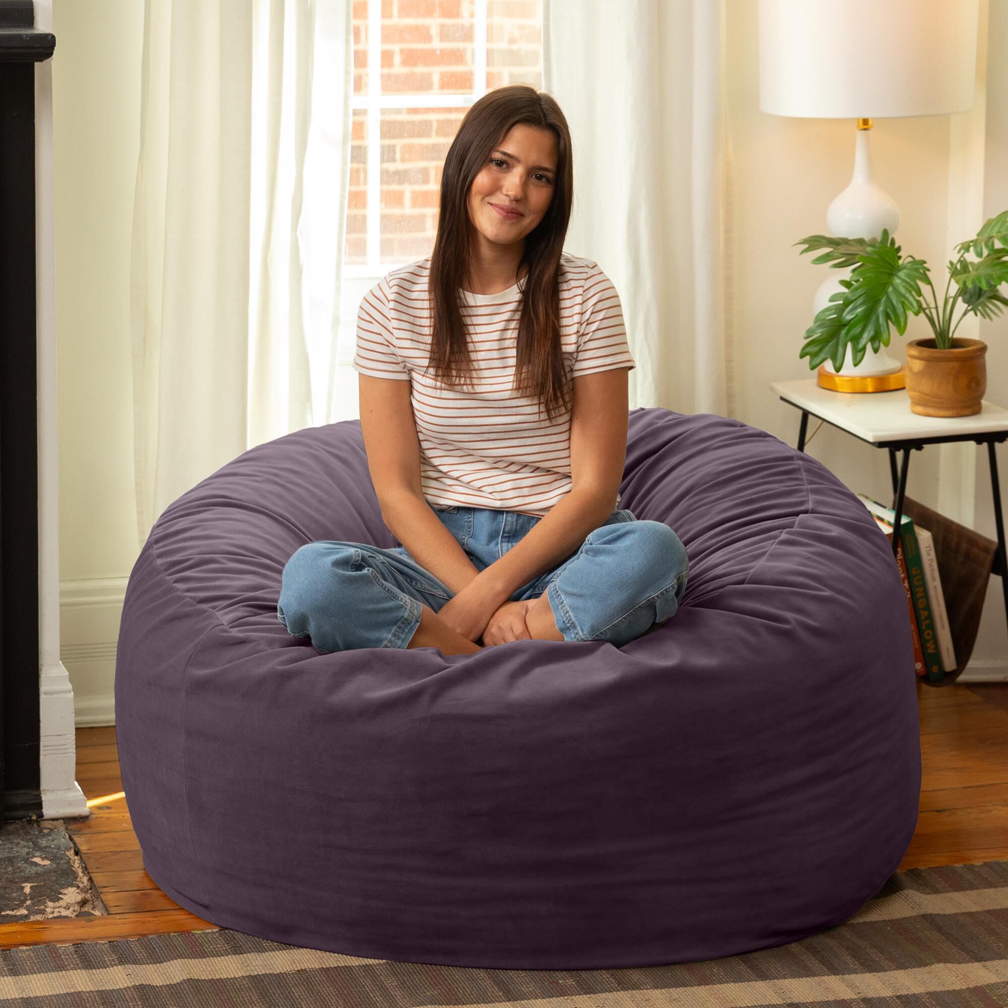 Jaxx Saxx 4' Large Round Bean Bag Chair in Purple
