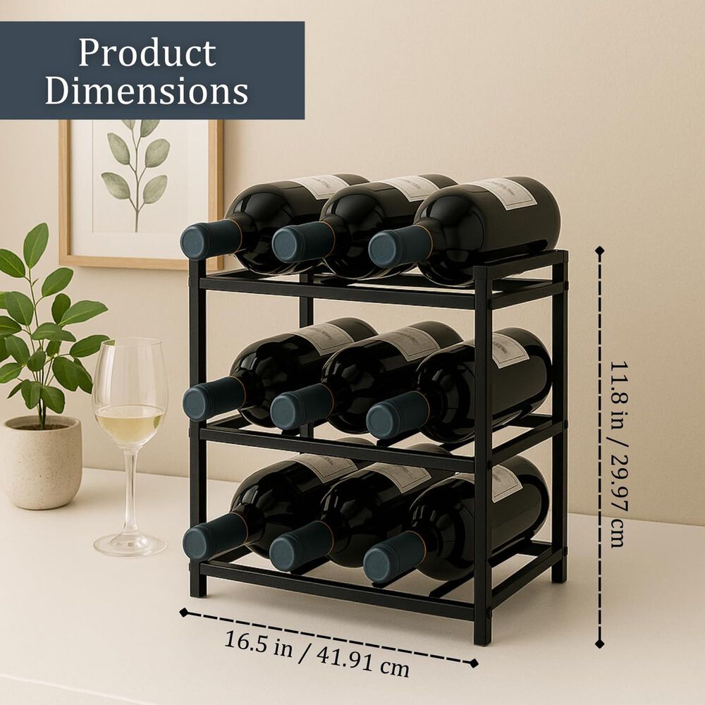 HOMLUX 3-Tier 12-Bottle Metal Countertop Wine Rack in Black, , large