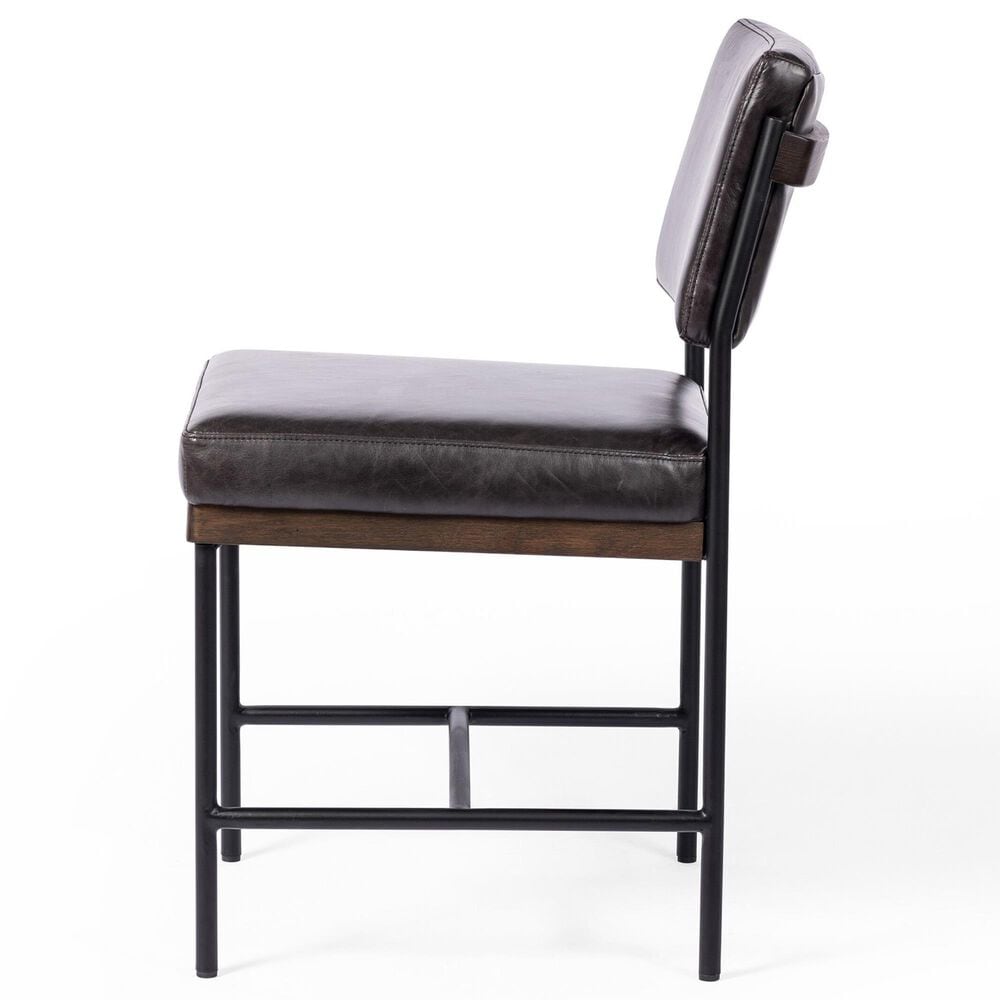 Four Hands Benton Dining Side Chair in Black Top Grain Leather and Burnt Oak, , large