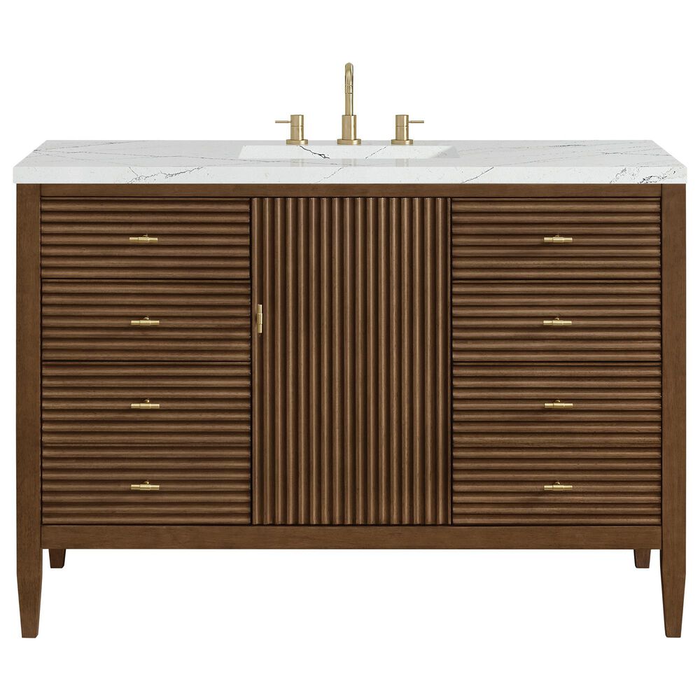 James Martin Vanities Myrrin 48&quot; Vanity in Mid Century Walnut with 3 cm Ethereal Noctis Quartz Top, , large