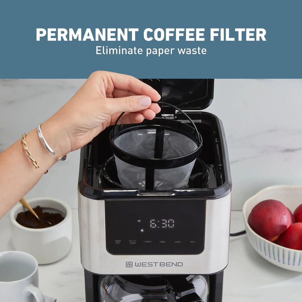 West Bend 12 Cup Hot &amp; Iced Coffee Maker in Stainless Steel, , large