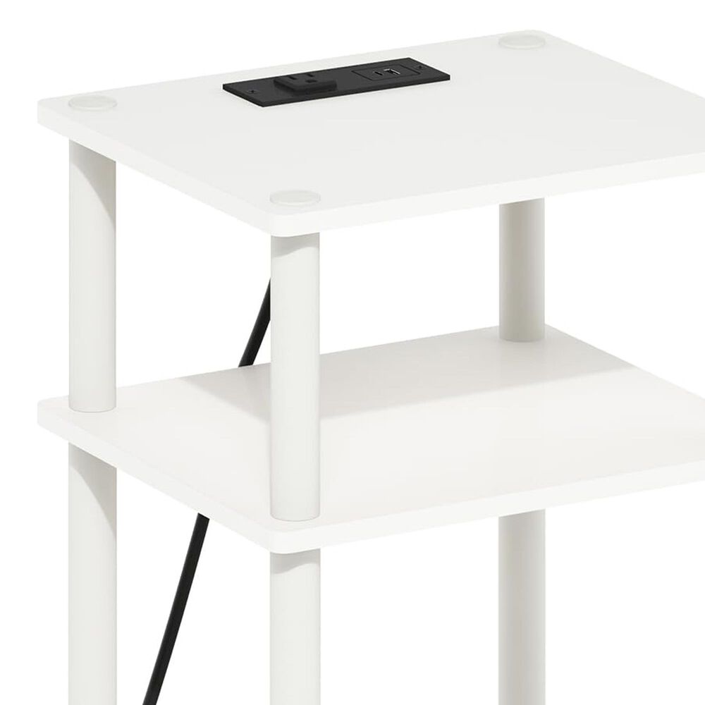 HOMLUX 3-Tier Turn-N-Tube End Table with Charging Station in White, , large