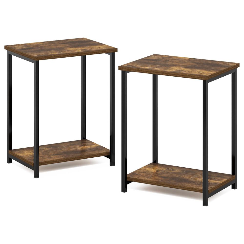 HOMLUX 2-Tier Metal Frame End Table with Open Shelf in Amber Pine and Black (Set of 2), , large