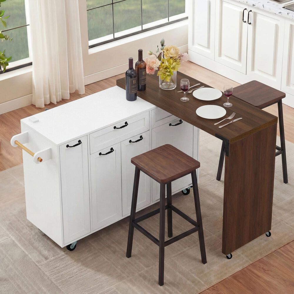HOMLUX 102" Kitchen Island with Extendable Dining Table in White, , large