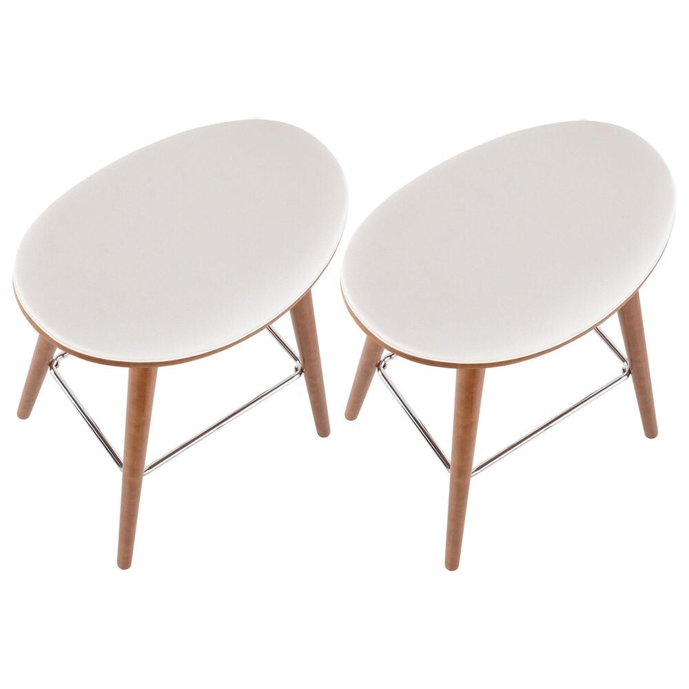 Lumisource Saddle Counter Stool with White Cushion in Walnut and Chrome &#40;Set of 2&#41;, , large