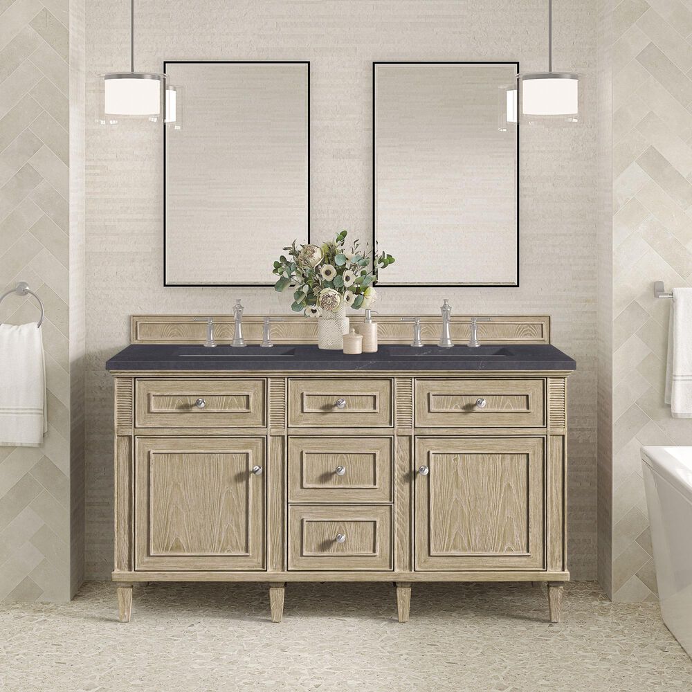 James Martin Vanities Lorelai 60&quot; Double Vanity in Whitewashed Oak with 3 cm Charcoal Soapstone Quartz Top, , large