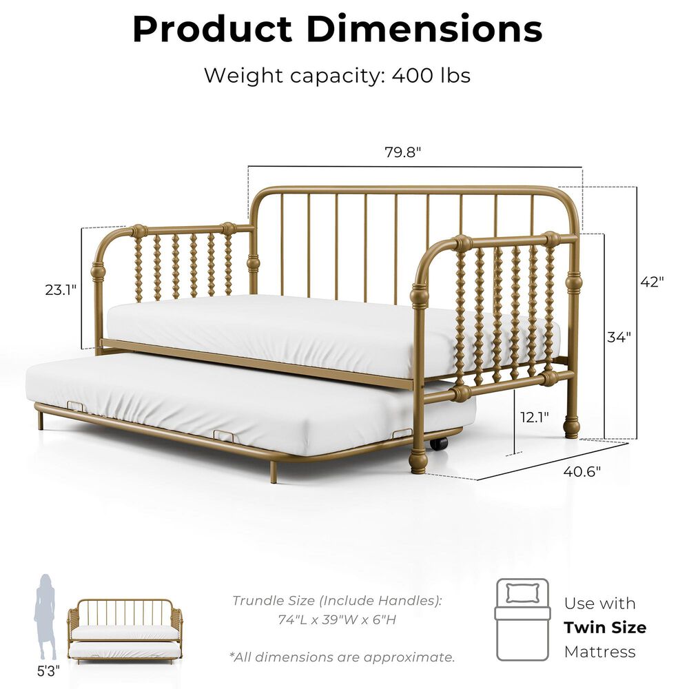 Furniture of America Wren Twin Daybed with Trundle in Gold, , large
